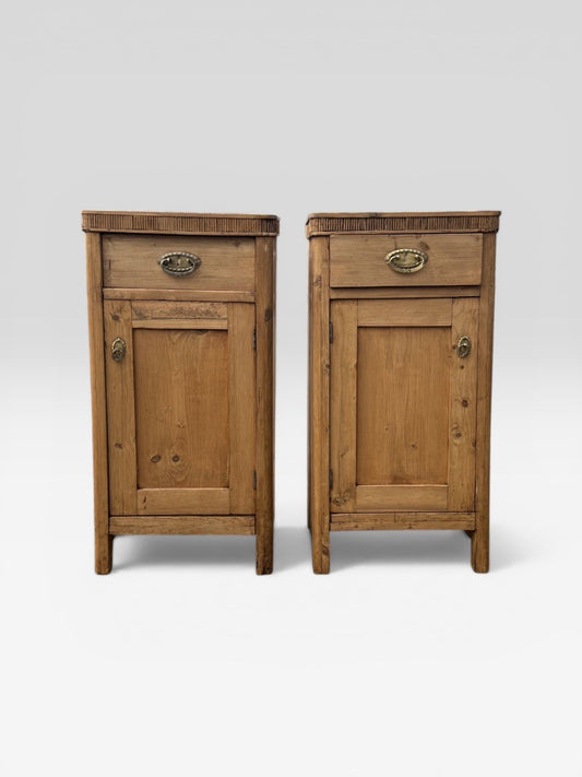 Pair Antique Pine Bedside Cabinets Rustic Victorian Nightstands Storage Unit