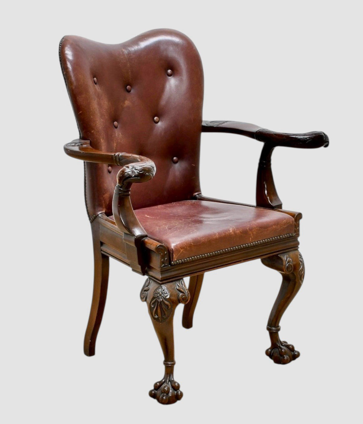 Antique Victorian Carved Mahogany Library Armchair 19th Century