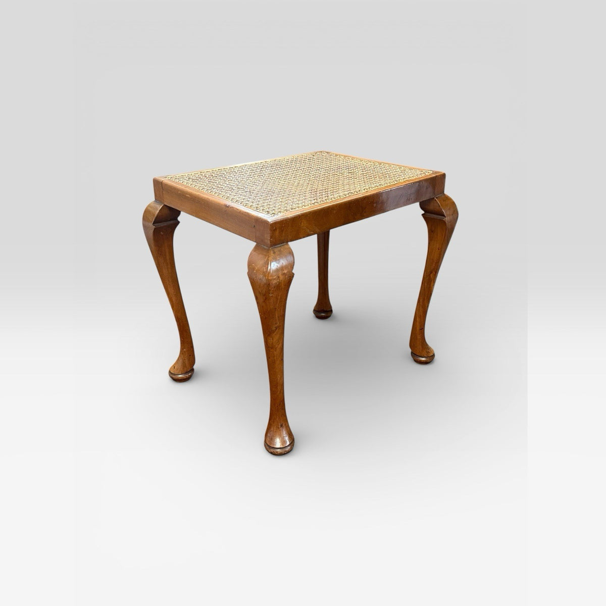 Antique Walnut Framed Cane Stool Footstool Seat