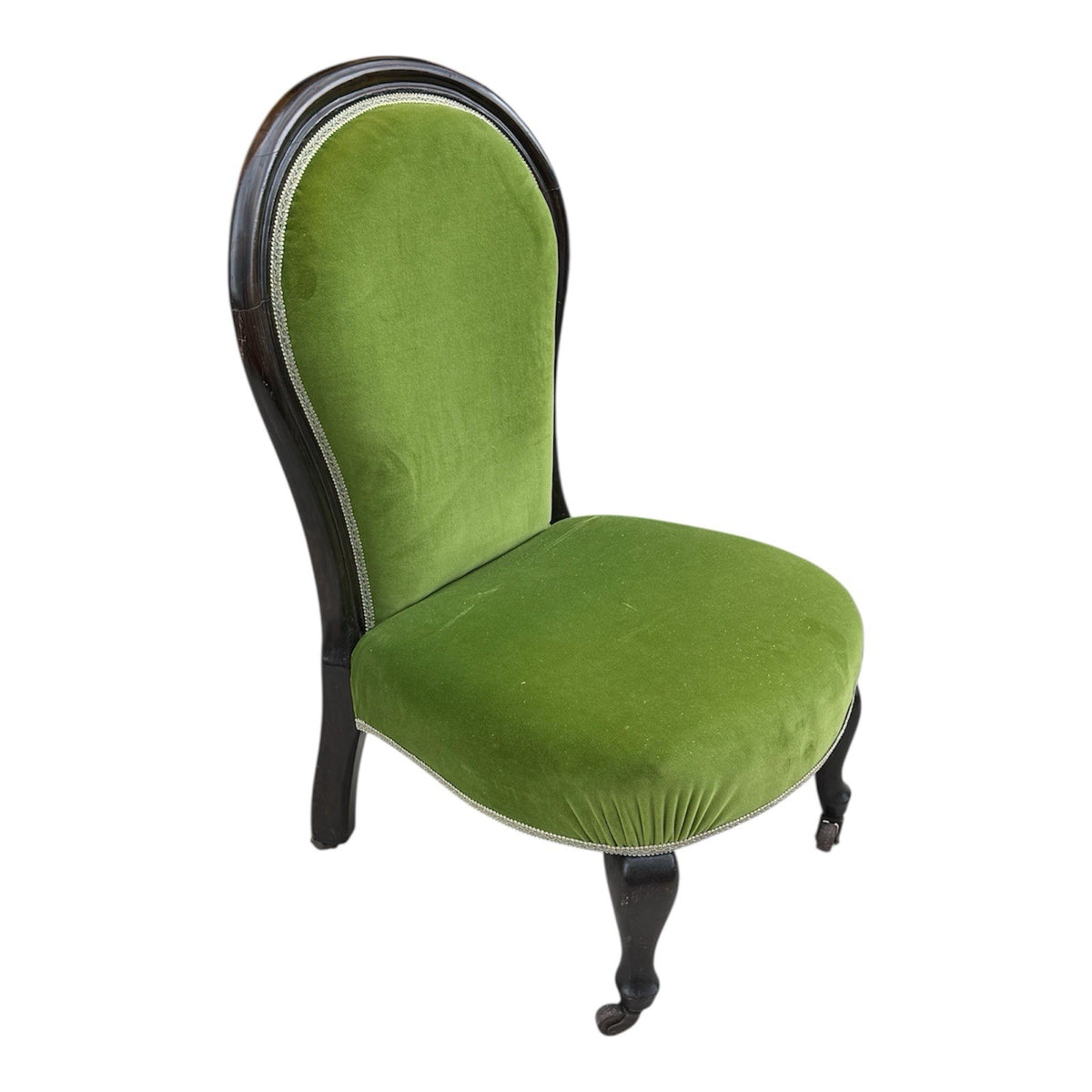 Antique Green Velvet Bedroom Chair 