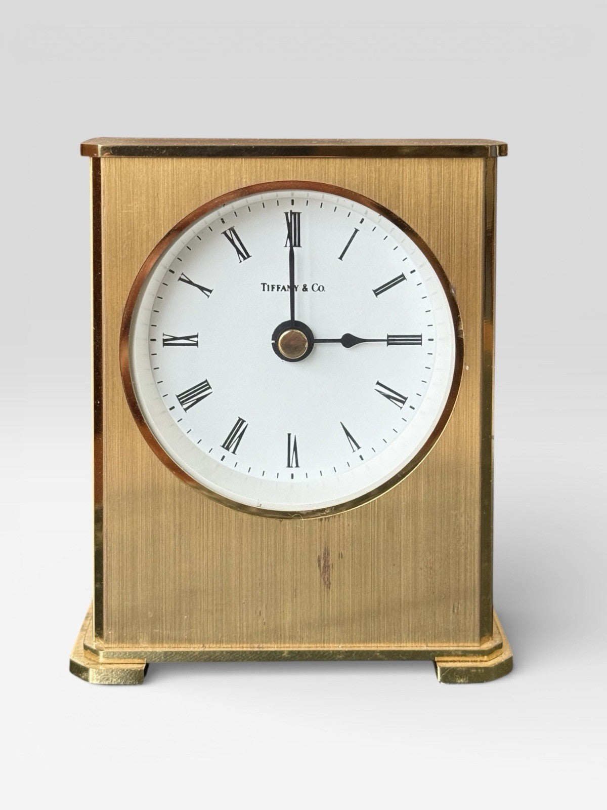 Vintage Tiffany & Co Brass Mantel Clock Roman Numeral Desk Clock