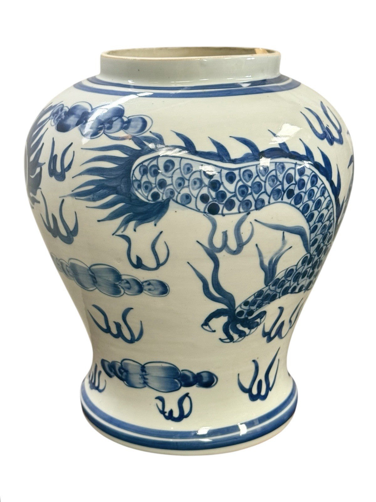 Vintage Chinese Blue And White Porcelain Dragon Vase