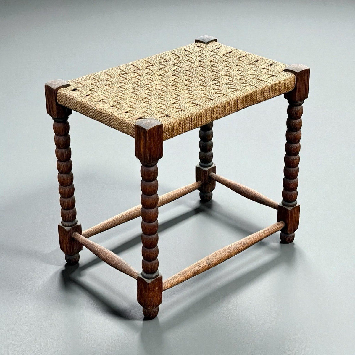 Antique Bobbin Leg Oak Stool