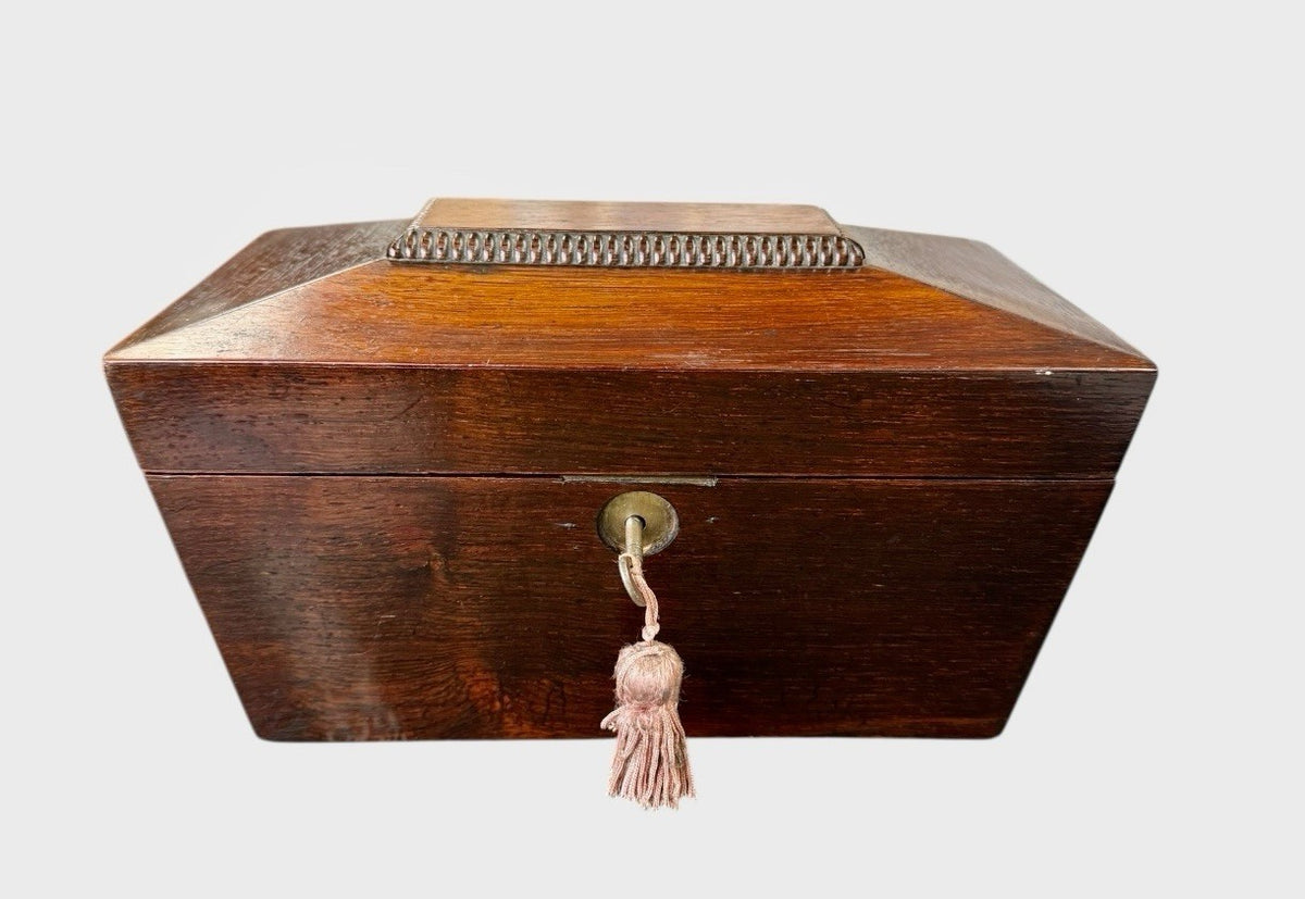 Antique Oak Tea Caddy 2 Compartment Vintage Collectors Storage Box