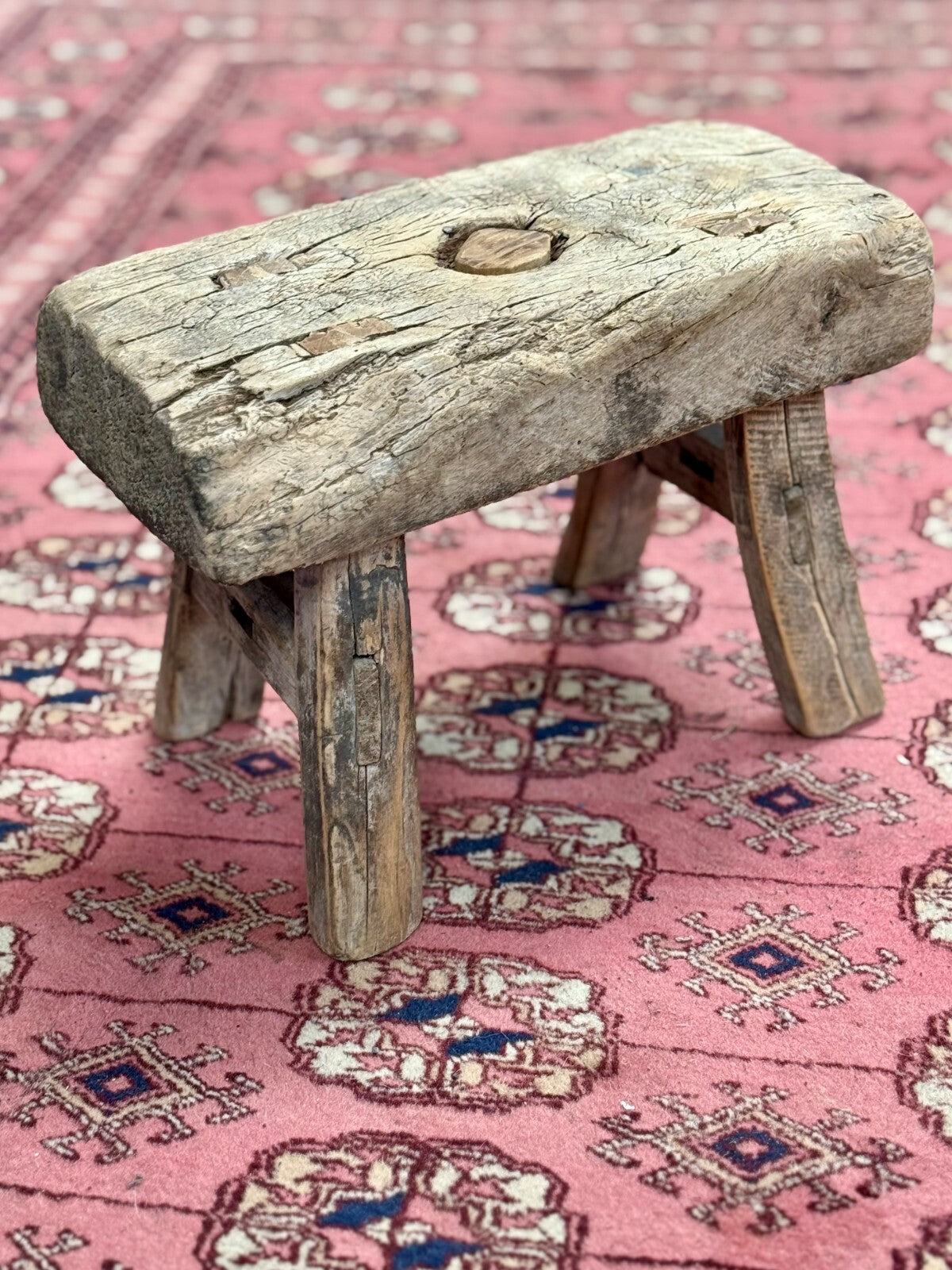 Tiny Antique Elm and Oak Stool
