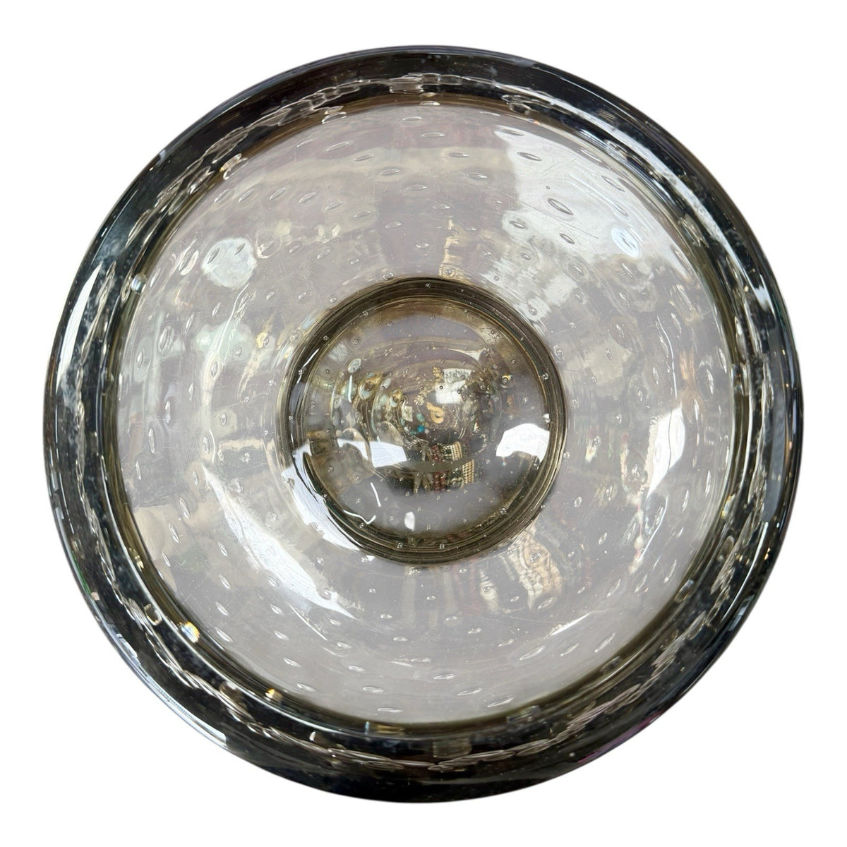 Vintage Whitefriars Glass Controlled Bubbles Large Bowl Smokey Grey Green