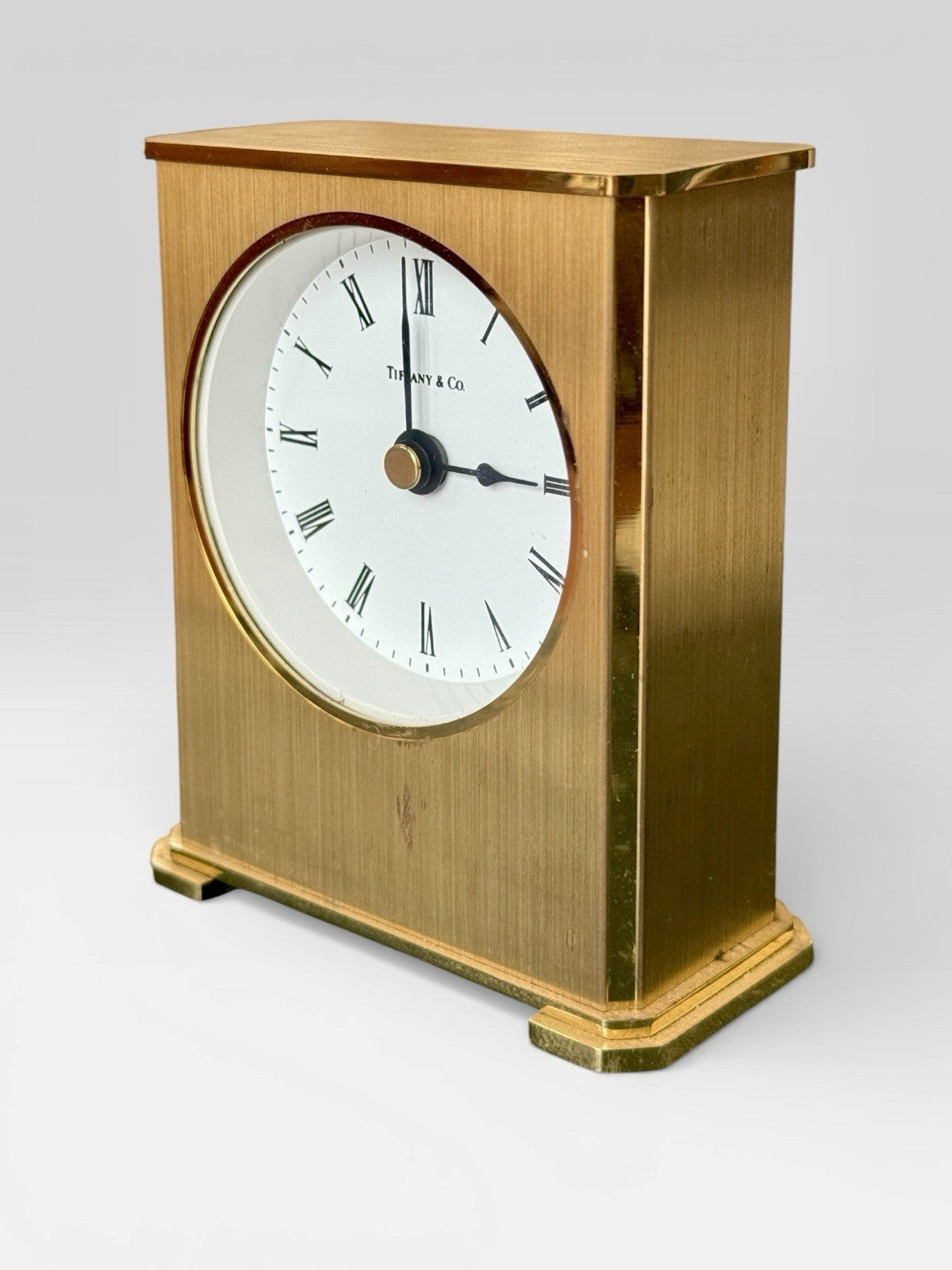 Vintage Tiffany & Co Brass Mantel Clock Roman Numeral Desk Clock