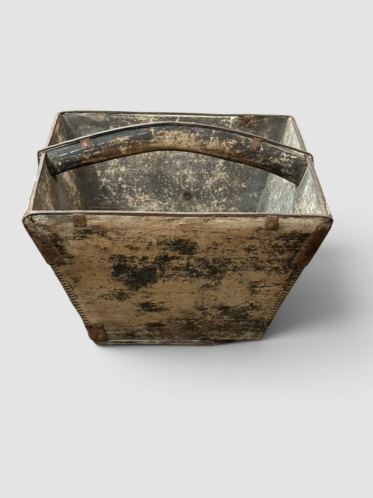 Antique 19th Century Chinese Grain Bucket Rustic Decorative Storage Display