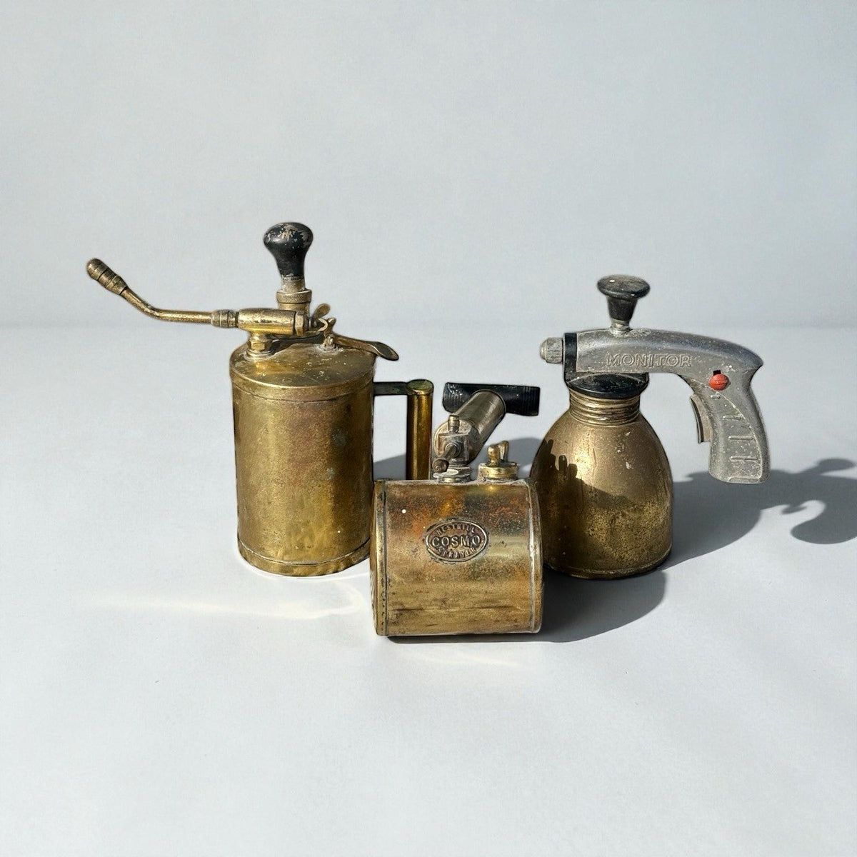 3 Vintage Brass Garden Sprayers, Nesthill Monitor 