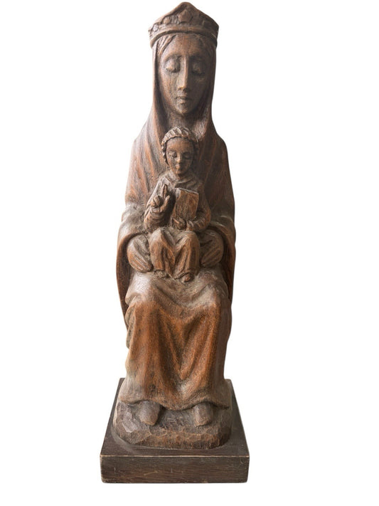 French Hand carved Madonna And Child Statue