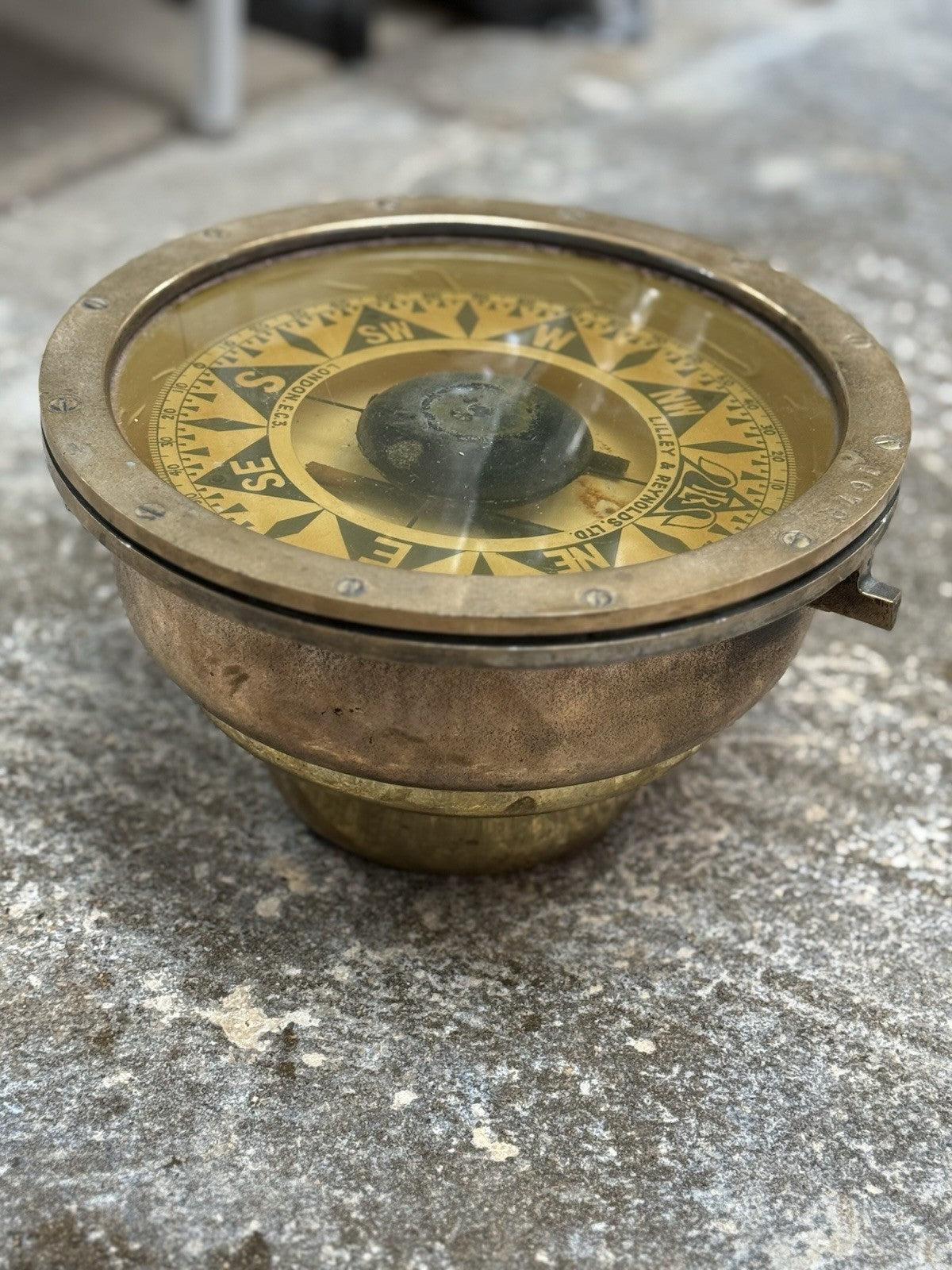 Antique Brass Ship’s Compass Maritime Nautical Navigation Instrument, Vintage