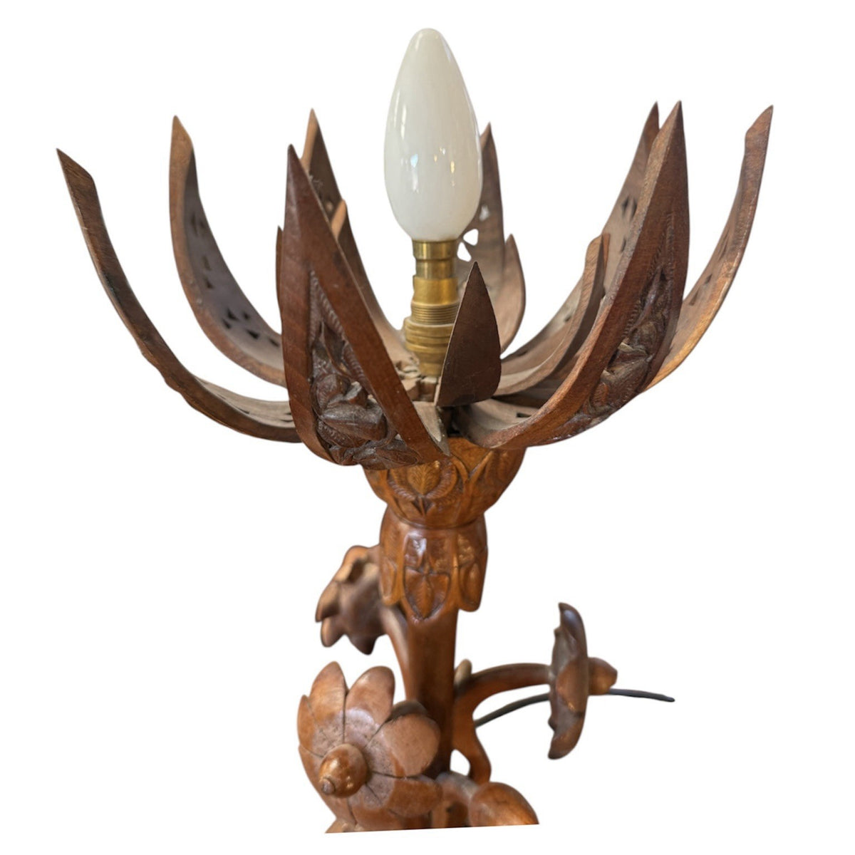 Vintage Hand Carved Lotus Flower Table Lamp Light 