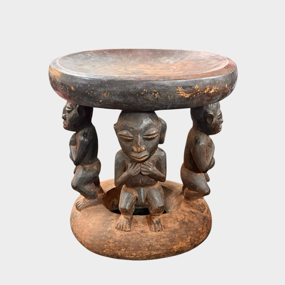 Mid-Century African Luba Tribe Stool Congo Tribal Art Wooden Carving