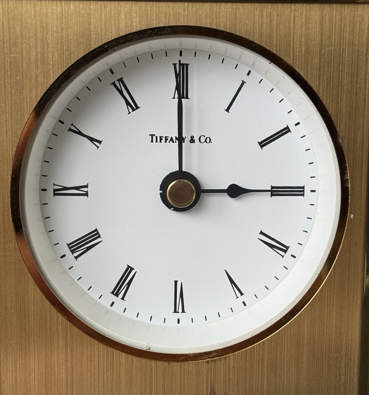Vintage Tiffany & Co Brass Mantel Clock Roman Numeral Desk Clock