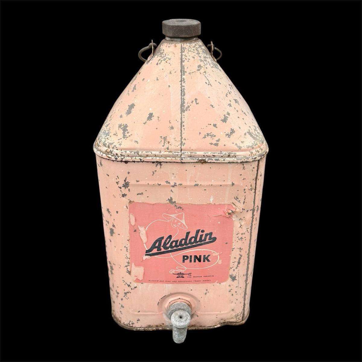 Vintage Large Aladdin Pink Paraffin Can With Lid, Handle & original Label