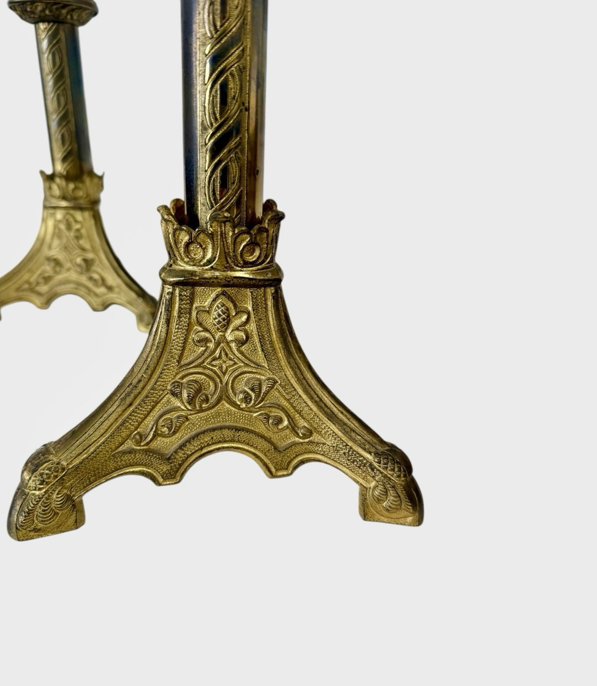 Pair of Vintage Column Table Lamps Classic Brass Style Bedside Lights