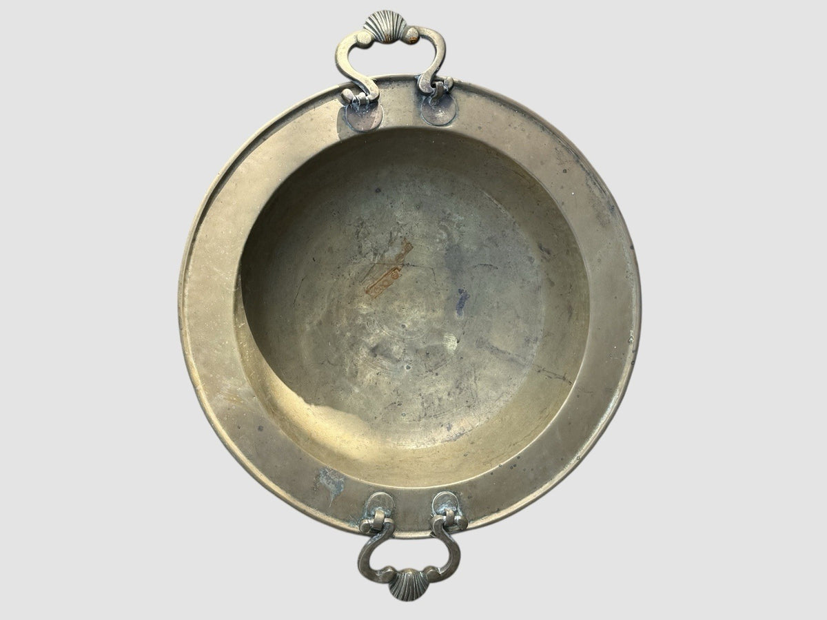 Large Antique Brass Charger Decorative Platter With Ring Handles Victorian Style