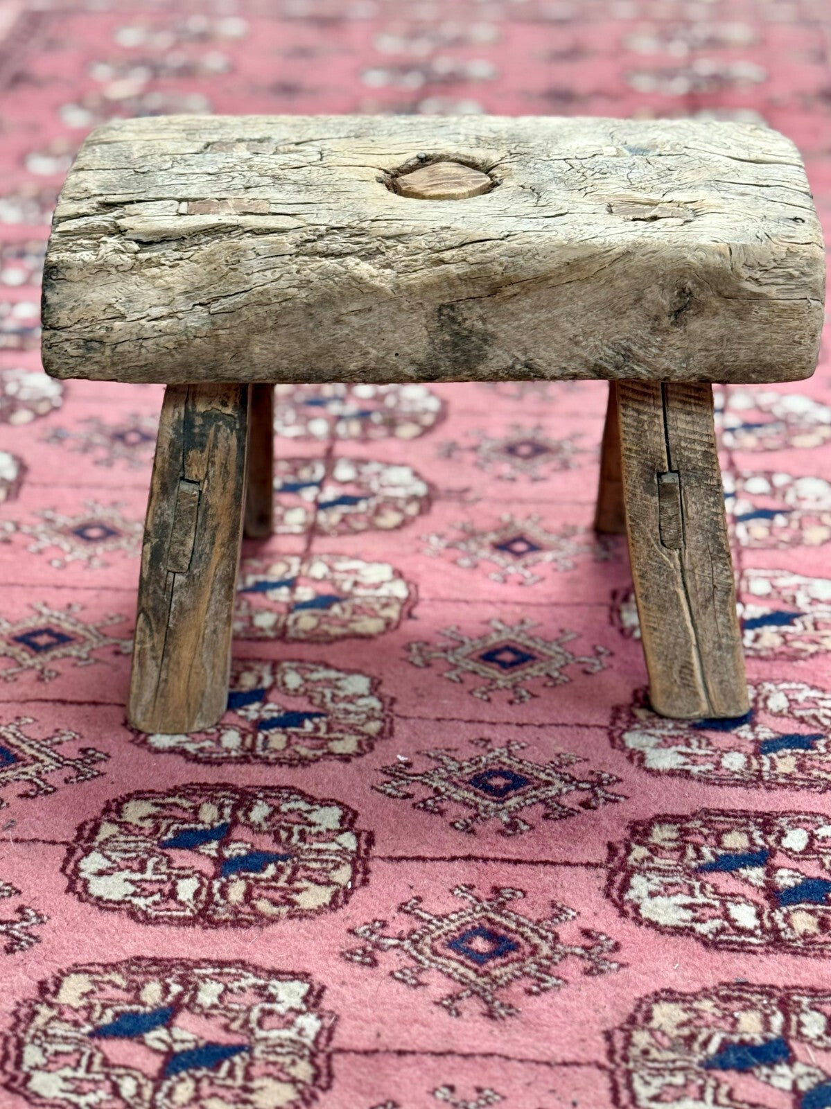Tiny Antique Elm and Oak Stool