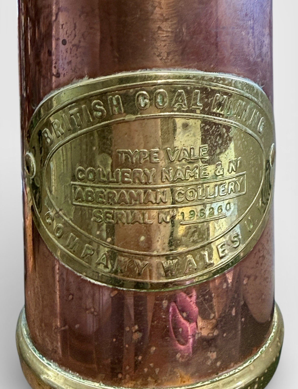 Antique Brass & Copper Welsh Miners Safety Lamp Aberaman Colliery