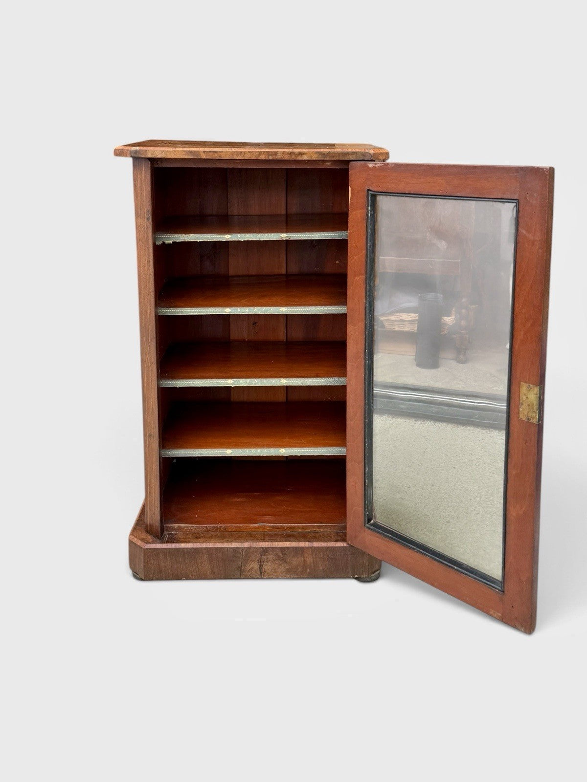 Antique Victorian Walnut Music Cabinet Glazed Door Inlaid Sheet Music Storage