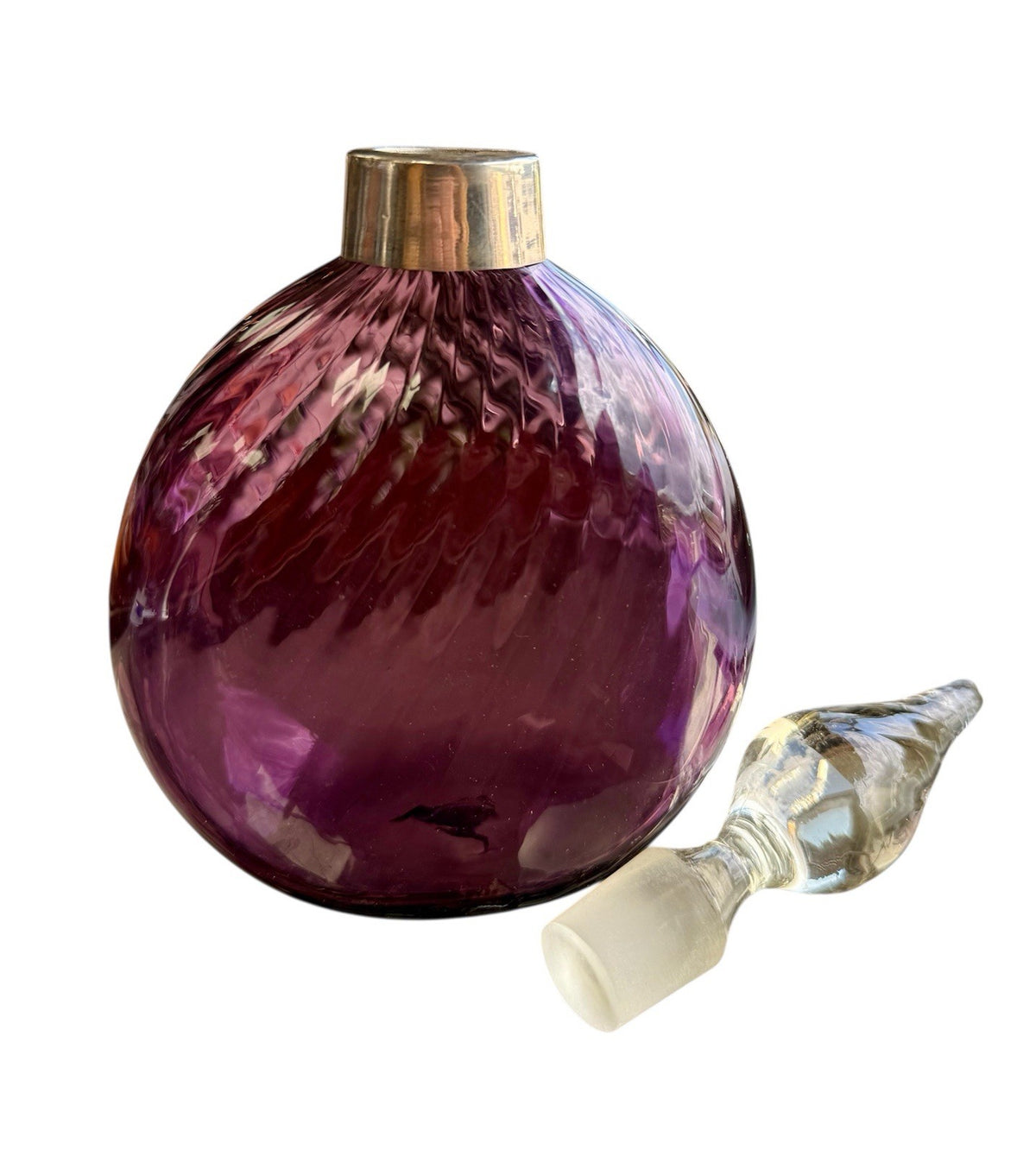 Victorian Amethyst Wrythen Glass Perfume Bottle 