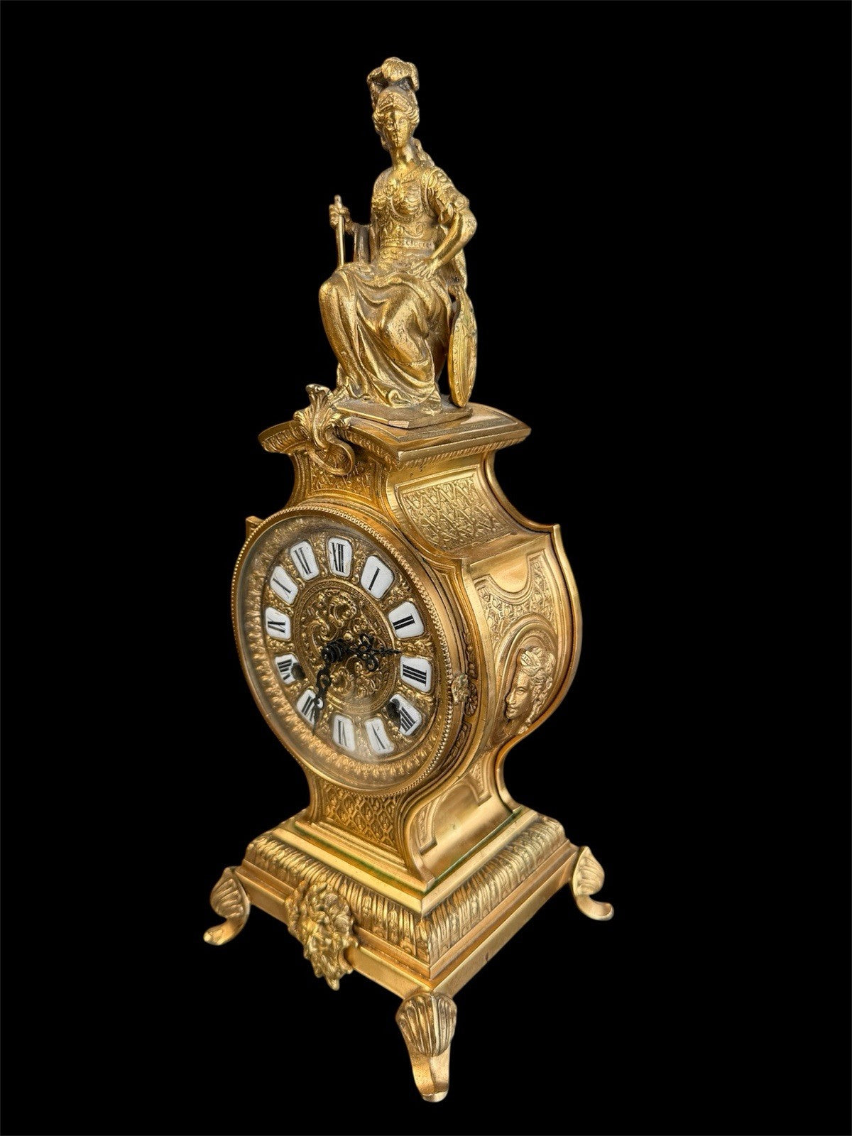 Antique Napoleon III Style Bronze Chiming Mantel Clock