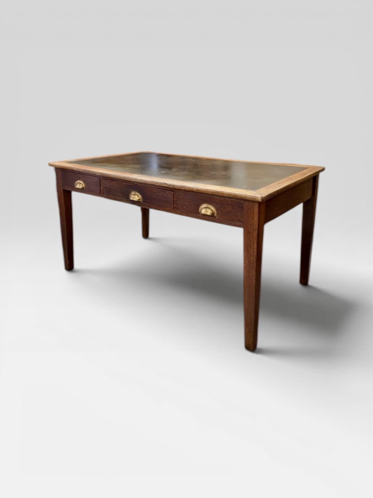 Antique Solid Oak Government Desk Leather Top Writing Office Table