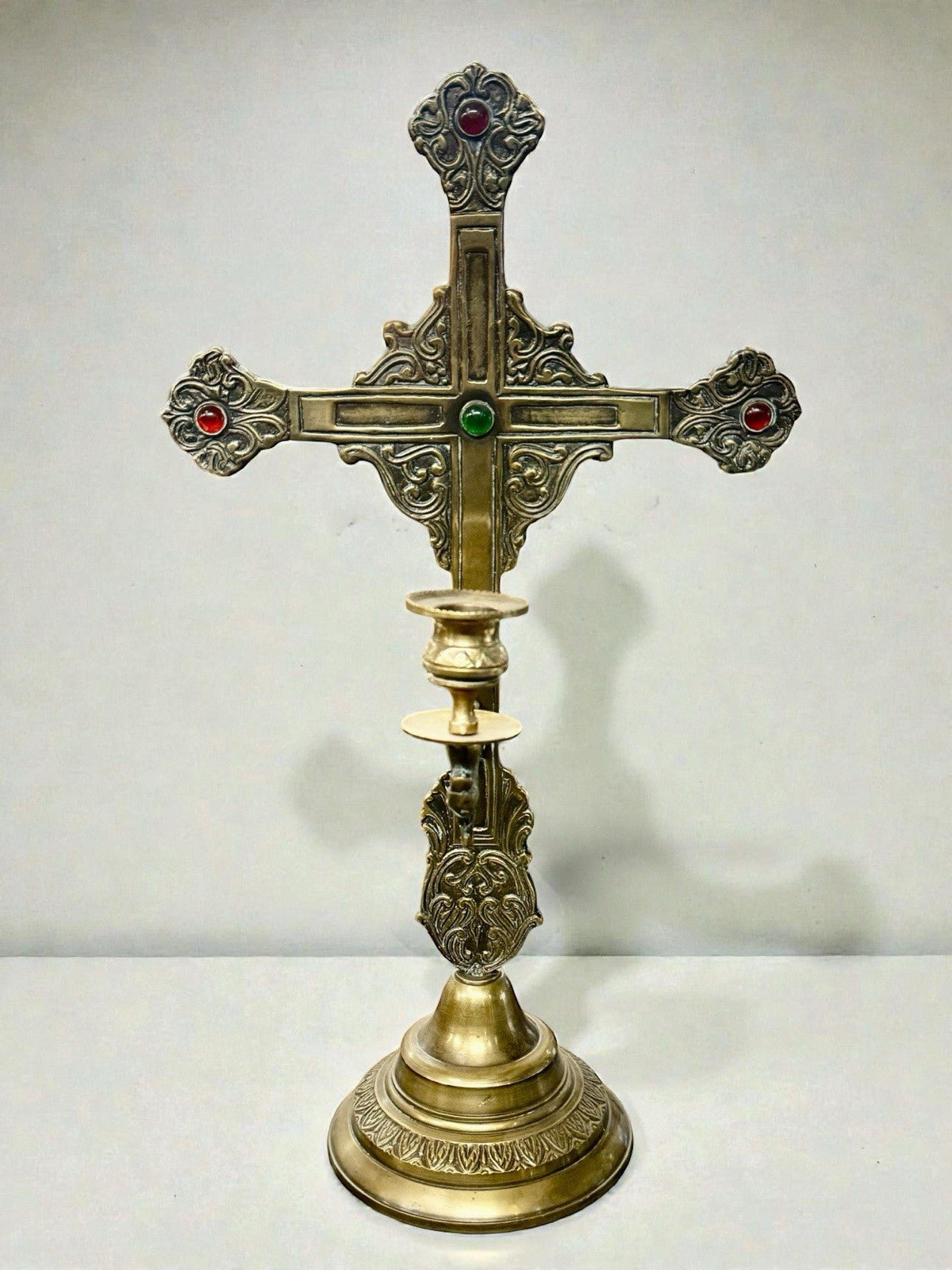 Large Antique Victorian Brass Altar Crucifix Church Cross