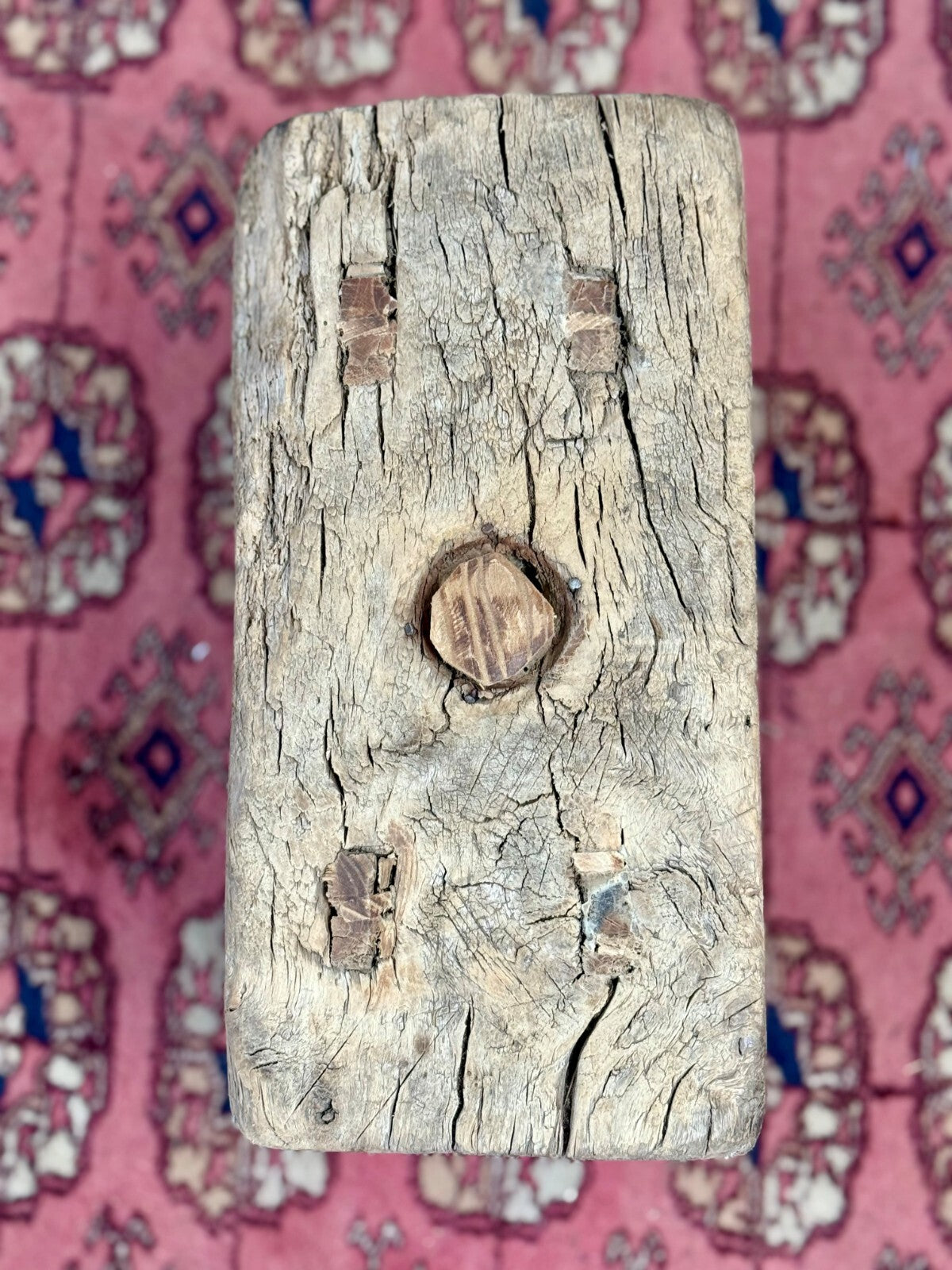 Tiny Antique Elm and Oak Stool