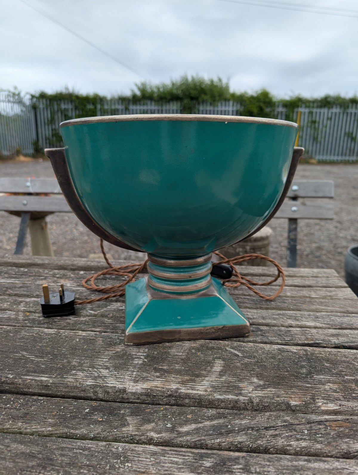 Art Deco Ceramic Crackled Glazed Green Urn Style Lamp Lumivase Lamp