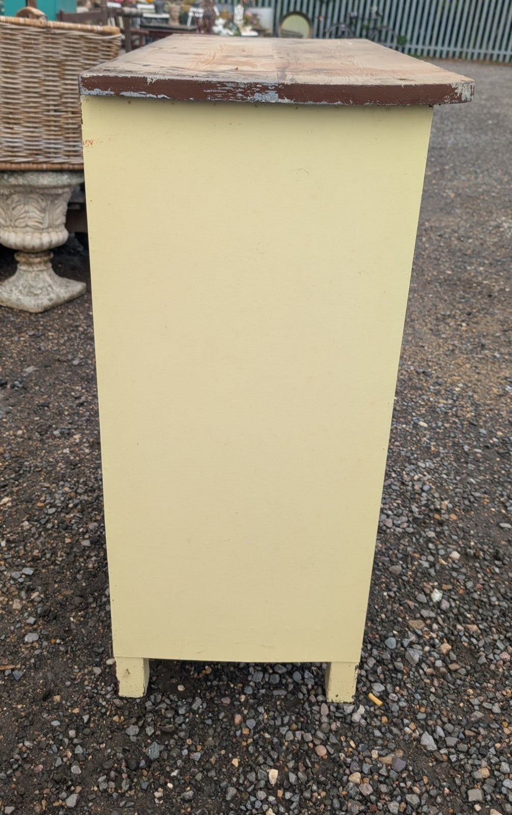 Yellow Hand painted Early 19c Glass And Solid Door Front Cupboard In 2 Pieces 