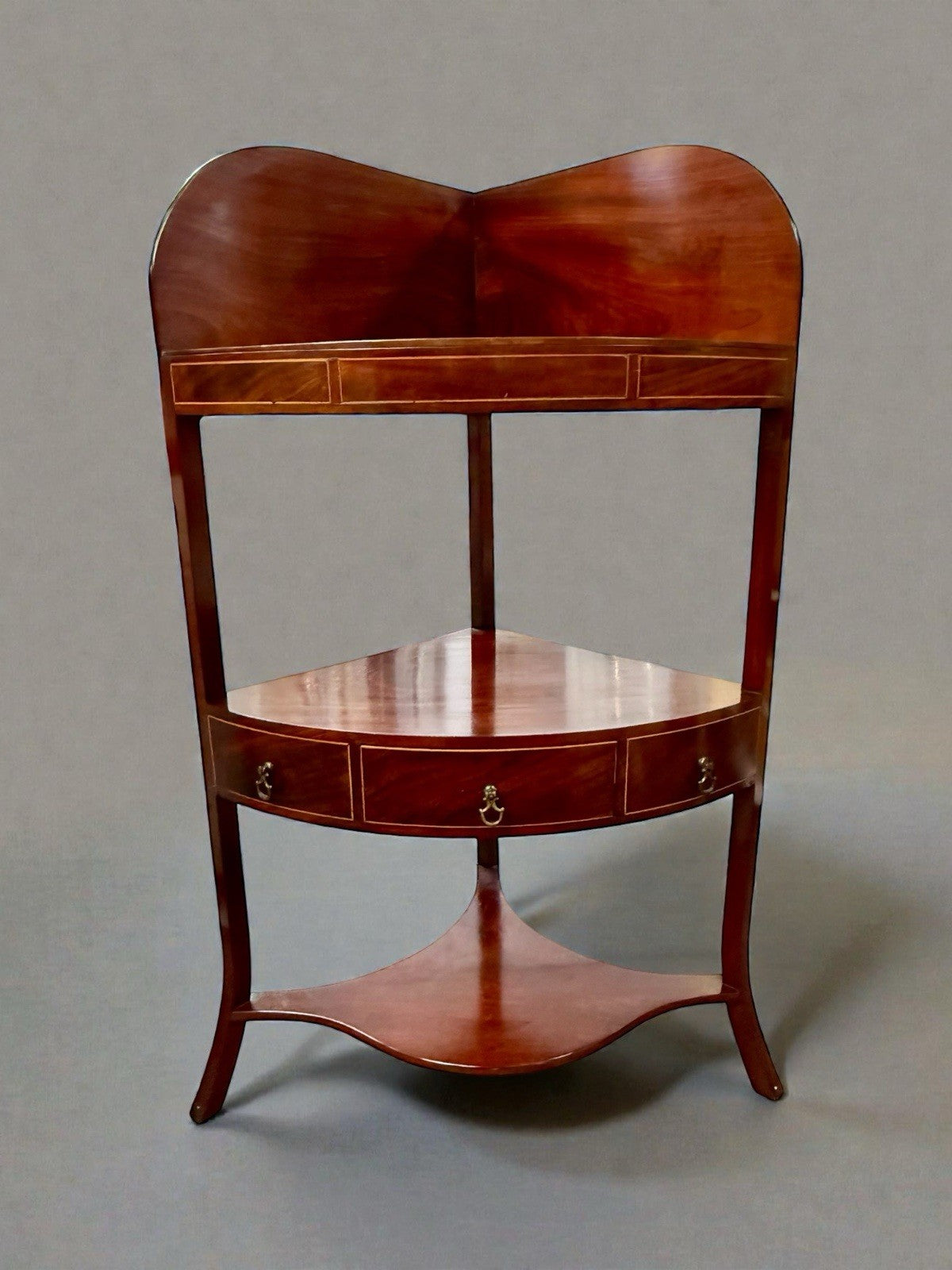 Antique Georgian Mahogany Corner Washstand Whatnot Shelves Drawer c1800