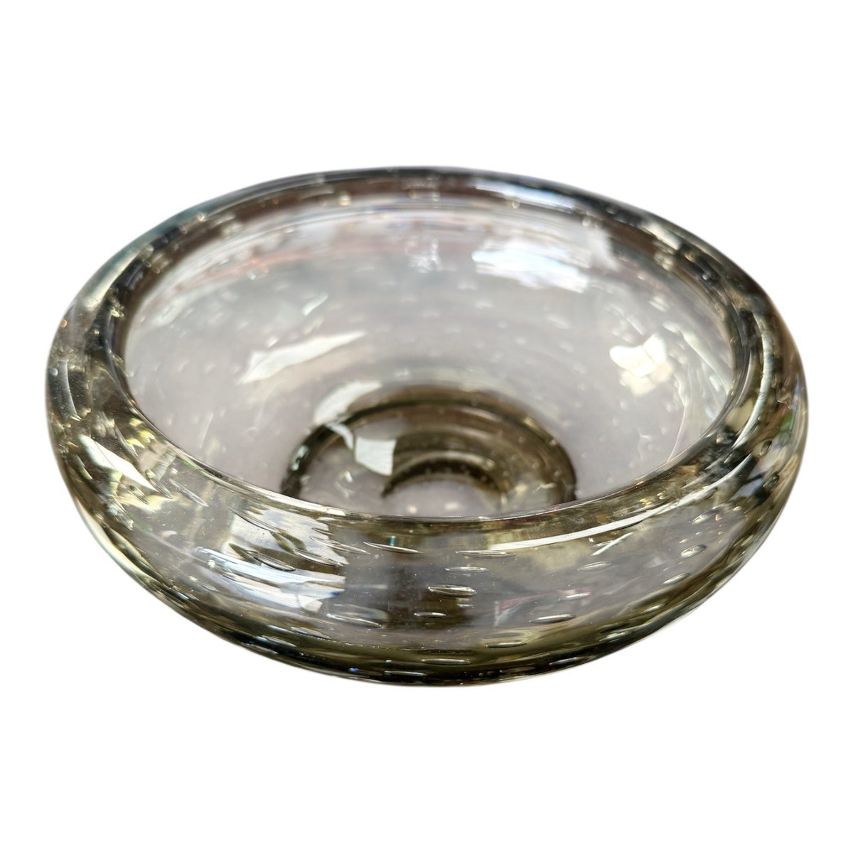 Vintage Whitefriars Glass Controlled Bubbles Large Bowl Smokey Grey Green