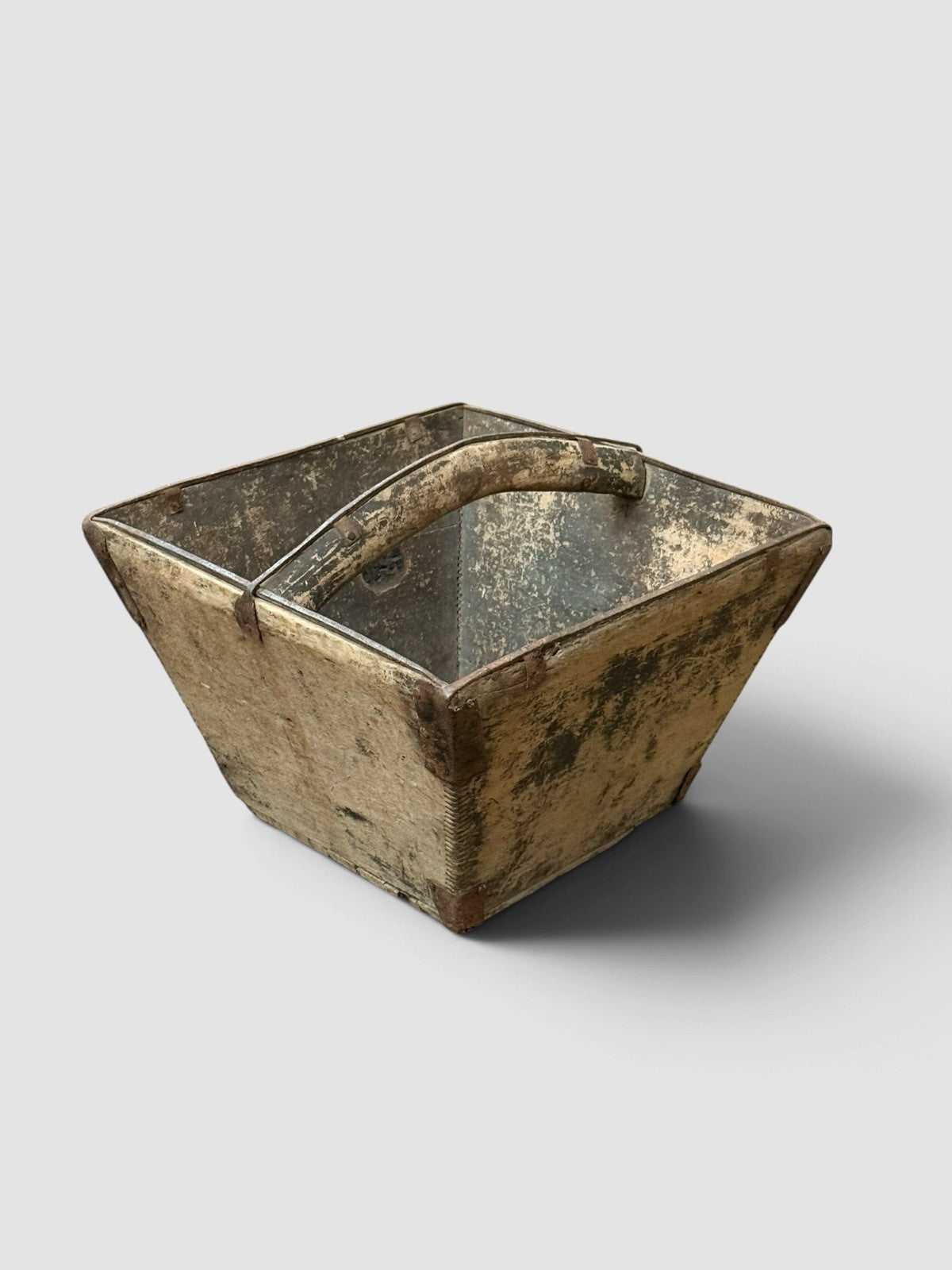 Antique 19th Century Chinese Grain Bucket Rustic Decorative Storage Display
