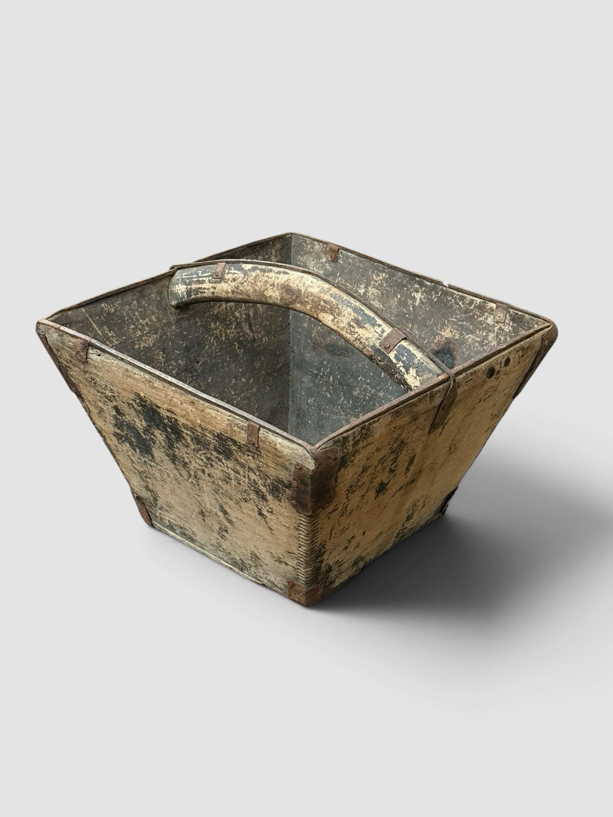 Antique 19th Century Chinese Grain Bucket Rustic Decorative Storage Display