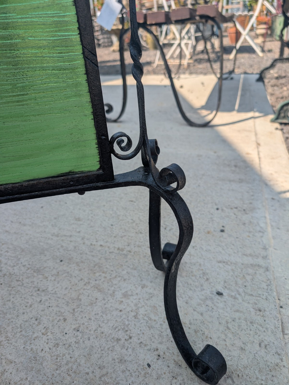 Arts and Crafts Green Glass In Wrought Iron Fire Screen