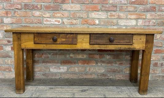 Antique Rustic Oak Console Table With Drawers Vintage Farmhouse Country Kitchen