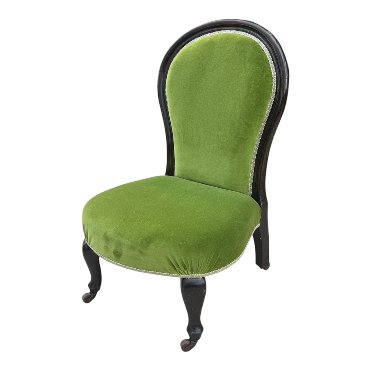 Antique Green Velvet Bedroom Chair 