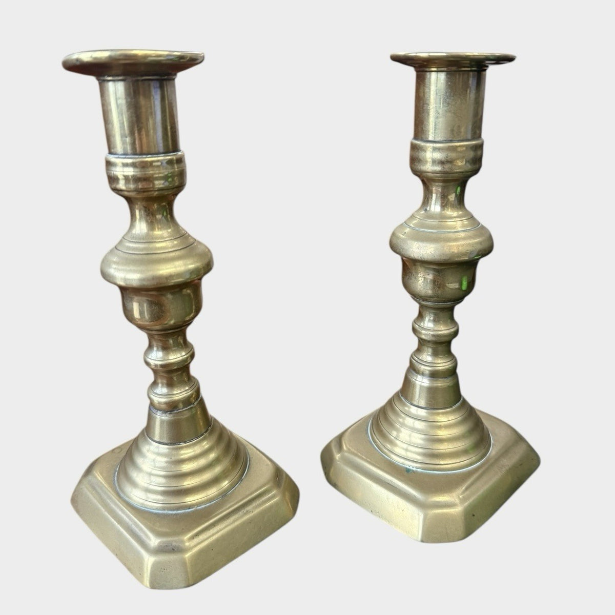 Pair Antique Victorian Brass Candlesticks 19th Century Original