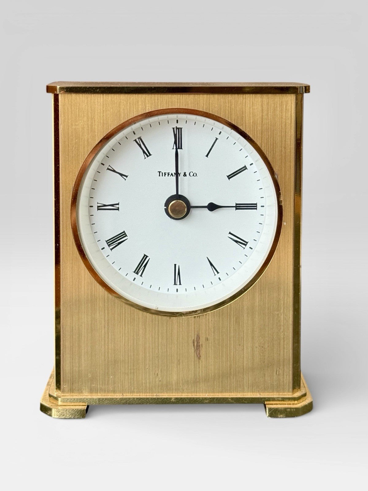 Vintage Tiffany & Co Brass Mantel Clock Roman Numeral Desk Clock