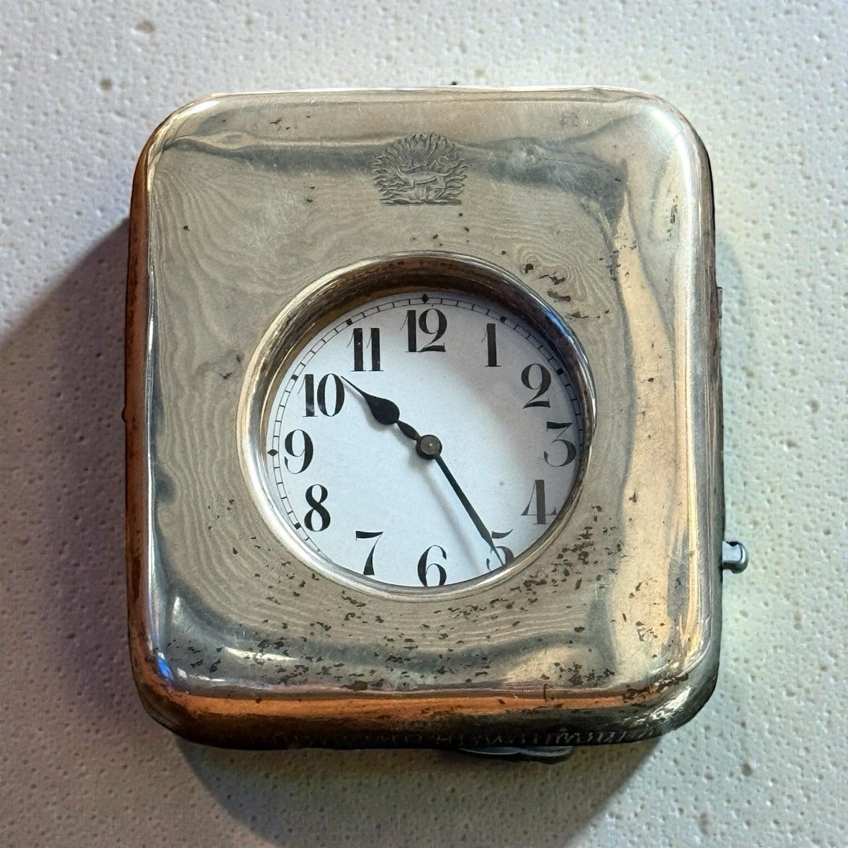 Antique Silver Travelling Clock Timepiece Working Condition